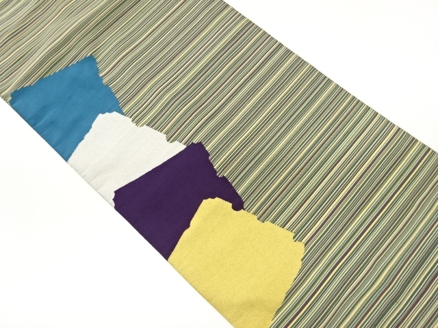 綴れ横縞に破れ色紙模様織出し名古屋帯